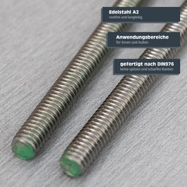 Helpmate – Threaded rod M10 x 330 mm made of A2 stainless steel – 2 pieces threaded rod with metric full thread – threaded pin DIN 976 silver