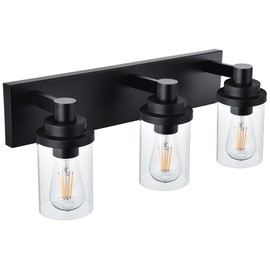 MELUCEE Black Bathroom Vanity Light Fixtures 24 Inches Length, 3-Light Metal Vanity Lighting Fixtures with Clear Glass Shade Indoor Wall Mount Light for Mirror Cabinet Kitchen Hallway