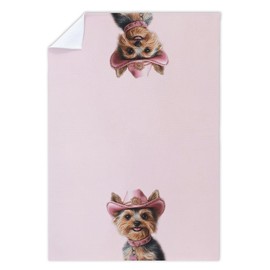 Cabana Bro Pink Western Yorkshire Terrier Kitchen Towels, Yorkie Gifts for Women Decorative Hand Towels for Bathroom, Pink Cowgirl Hat Yorkie Dog Dish Tea Towels for Kitchen, 16x24 Inch