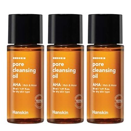 Hanskin Alpha Hydroxy Acid Pore Cleansing Oil, Sample Trial Mini Size, Exfoliating Makeup Remover Facial Cleanser Set, Moisturizing [30 ml/Pack of 3]