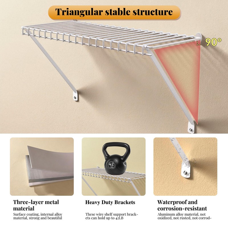 6 Pack 12-Inch Wire Shelf Brackets Closet Support Brackets with