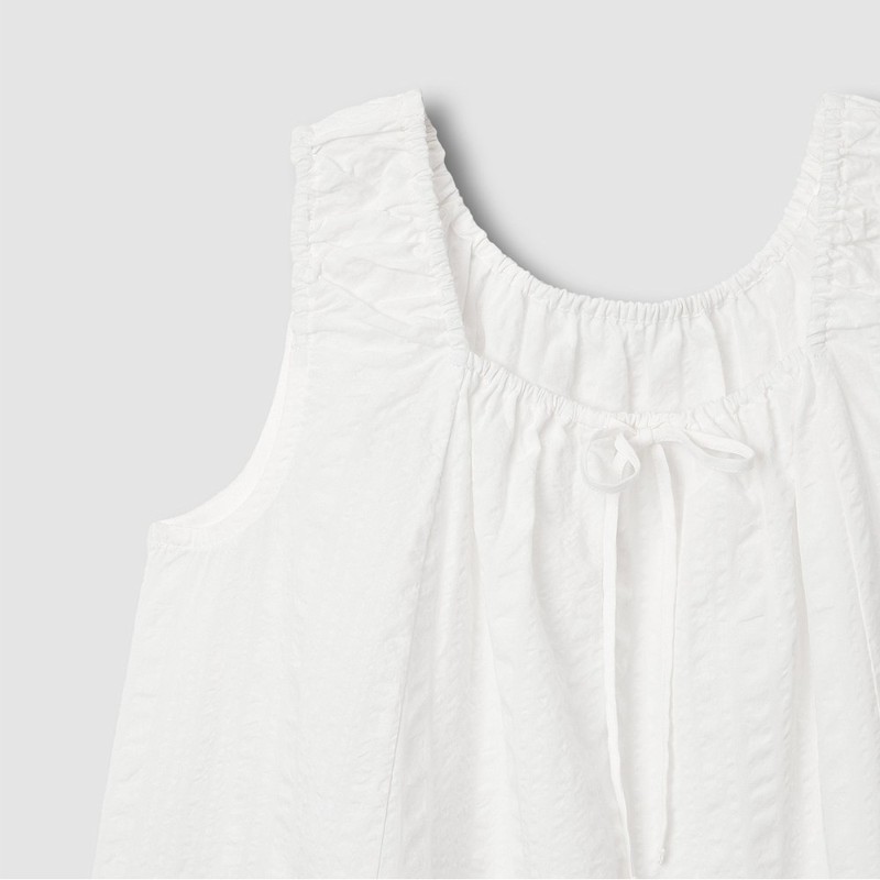 JAJU [JAJU] Women's Soft Seersucker Sleeveless Pajama Shirt_White