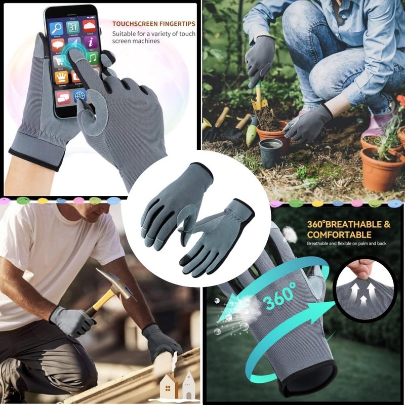 Lightweight Work Gloves,Touch Screen Flex Deerskin Leather Garden Gloves for