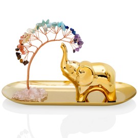 ZenBless 7 Chakra Healing Crystal Tree Ceramic Gold Elephant Decor Elephant Gifts for Women, Elephants Statues Home Decor, Yoga Meditation Zen Spiritual Room Home Shelf Decor Feng Shui Good Luck