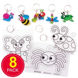 Baker Ross AT609 Bug Super Shrink Keyring Kits - Pack of 8, Make Your Own Key Rings for Kids to Colour In, Make and Display, White, 19 x 12 x 1 cm; 80 Grams