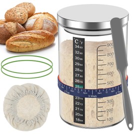 Eummy 5Pcs Sourdough Starter Jar Kit with Scale 900ml Large Capacity Sourdough Starter Container with Lid Spatula Feeding Band Reusable Glass Sourdough Fermentation Jar for Baking Culture Bread Yeast