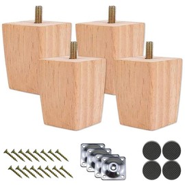 Set of 4 Sofa Replacement Legs, Wooden Furniture Legs, Table Legs, Solid Wood Feet Made of Oak for Chairs, Cupboard, Bed, Couch, with Screws and Felt Gliders (60 mm)