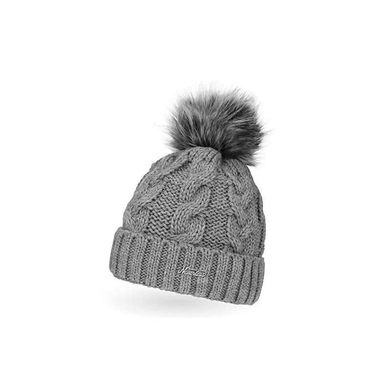 Neverless Ladies Knitted Fur Pom Pom Faux Fur Winter Hat