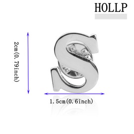 HOLLP Alphabet Jewelry A/C/J/K/M/S Letter Lapel Gift Initial English Pin for Women Men (sliver-S pin)