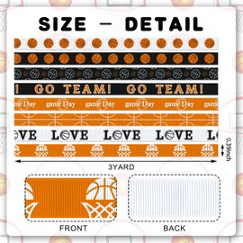 YKW Basketball Ribbons Set, 8 Rolls x 3 Yards Each, 3/8" Wide Grosgrain Ribbons for Gift Wrapping, Party Decor, DIY Crafts - Sports Themed Supplies for Home & Events