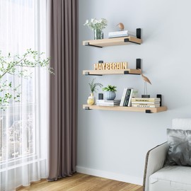 MaybeRain Heavy Duty Shelf Brackets 10 inch (1/5") Thick, 6 Pack Floating Hidden Shelf Brackets, Rustic Industrial Shelf Brackets with Modern Iron Finish