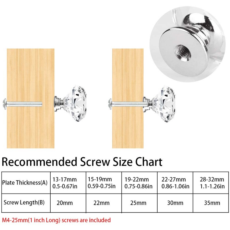 [12 PCS] 30mm Crystal Clear Glass Cabinet Drawer Pulls, Attom