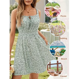 Loemes Short Summer Dresses for Women Milkmaid Dress Women Trendy Fancy Floral Vacation Tropical Sleeveless Mini Sundress S Green