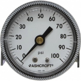 Ashcroft 2" Dial, 1/4 Thread, 0-100 Scale Range, Pressure Gauge Center Back C...