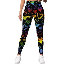 HIVICHI Printed Heart Leggings for Women Rainbow Crazy Pattern High Waisted Workout Yoga Pants, X-Large, WLG-030941