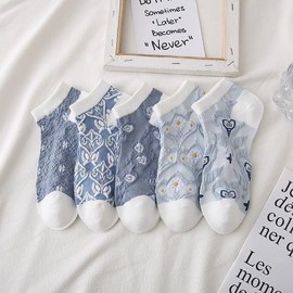 Yanmcxly Women's 5 Pairs Socks, Spring and Summer, Cotton, Ankle Socks, Daisy Pattern, Cute, Socks Set, Breathable, No Stuffy, Odor Resistant, 8.7 - 9.8 inches (22 - 25 cm), Raised, Free size