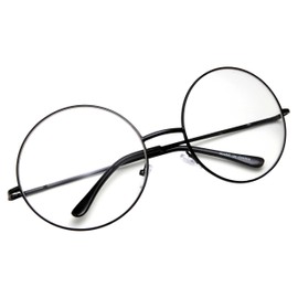 grinderPUNCH - Non-Prescription Round Circle Frame Clear Lens Glasses Medium Black