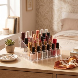 EVGATSAUTO Caja de Exhibición para Bálsamo Labial, Organizador Transparente con 24 Rejillas para Lápiz Labial y Esmalte de Uñas, Soporte de Almacenamiento para Maquillaje