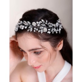 Chargances Bride Pearl Flower Headband Wedding Crystal Long Hair Vine Bridal Rhinestone Prom Hair Accessories for Women and Girls (Gold)