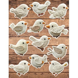Handmade White Crochet Bird Die Cut Vinyl Stickers Set Notebook Laptop WaterBottle