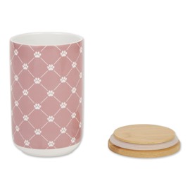 Bone Dry Trellis Paw Print Pet Treat Canister with Bamboo Lid Dog & Cat Treat Jar for Countertop Storage, Keep Training Bones & Biscuits Handy, 4x6.5 inches, Rose
