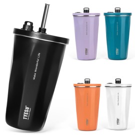 TYESO Tumbler with Straw, Stainless Steel, Wide Mouth, Vacuum Insulated, Home Office, Outdoor, Multicolor, Heat Retention, Cold Retention, Lid Included, 20.3 fl oz (600 ml), Large Capacity, For Girls,