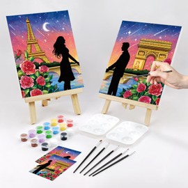 Nuberlic Sip and Paint Kit for Adults Couples Paint Party Kits Date Night Painting Kit for Couples Predrawn Canvas for Painting for Adults Eiffel Tower and Arc De Triomphe Valentine