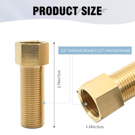 LIDSCURA 2Pcs Brass Pipe Extension Fitting, 1/2" Male x 1/2'' Female Converter Adapter, Brass Reducer Adapter for Fuel Natural Gas Hydraulic Systems (70 mm)