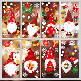8 Sheets Christmas Window Clings Winter Gnome Window Decals Christmas Snowflake Window Stickers Clings for Glass Windows Xmas Holiday Home Office Kids Party Decorations Supplies