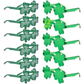 12 Pcs St. Patricks Day Green Glasses Set, 6Pcs Shamrock Shutter Glasses & 6Pcs Four Leaf Clover Sunglasses, St. Patrick's Day Accessories Party Favor Fo Men Women, Irish Photo Props(Glasses,1set)