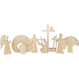 Easter Resurrection Scene Set Wooden Christian Cross Empty Tomb Resurrection Decorations He is Risen Jesus Nativity Scene Home Ornament Easter Wooden Decoration for Tabletop Fireplace Spring Decor