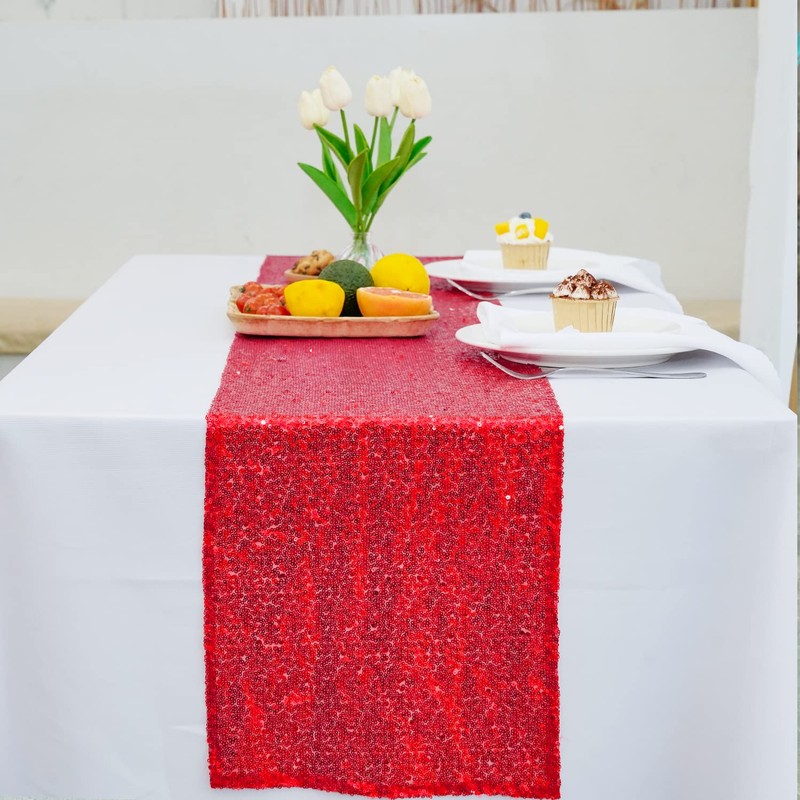 WISPET Red Sequin Table Runner 12 X 108 Inch Pack