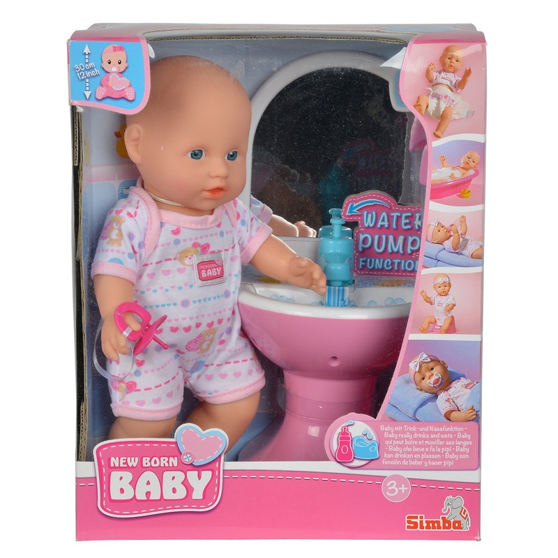 Simba 105036467 - New Born Baby Puppe mit Badezimmer