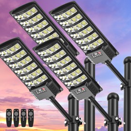 Solar Street Lights Outdoor Waterproof ,50000LM 320°Wide Angle Flood light, LED Solar Parking Light with Motion Sensor and Remote Control for Outdoor, Streets, Courtyards,Parking Garages,-4Pack