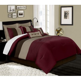 Chezmoi Collection Loft 8-Piece Luxury Striped Comforter Set (California King, Burgundy/Coffee/Brown)
