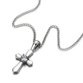 COOLSTEELANDBEYOND Stylish Ladies Cross Pendant Necklace Stainless Steel with Cubic Zirconia and 20 Inches Chain