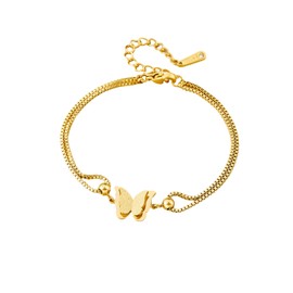 CHAKRA HEALING REIKI CHR Butterfly Anklets Layered Chain Jewelry for Women Simple Stainless Steel 14K Gold/Silver Plated Waterproof Anklets Bracelet Stackable Trendy Summer Beach Foot Jewelry (Gold)