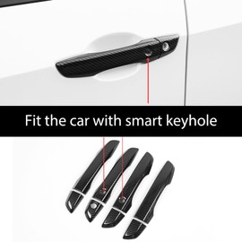 YJMOTOR Fit Exterior Door Handle Cover Trim for Honda Civic 10th Gen Accessories 2016 2017 2018 2019 2020 2021 with Smart Keyhole (Carbon Fiber Pattern)