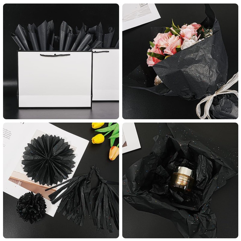 Black Glitter Tissue Paper for Gift Bags, 60 Sheets 14