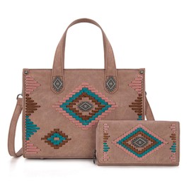 Montana West Aztec Handbag Leather Tote Bag for Women With Wallet Set MW1332-8322WDPK