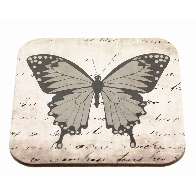Modena Butterfly Design Set of 4 Square Cork Coaster