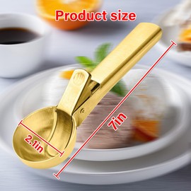 Ice Cream Scoop,Portable Stainless Steel Ice Cream Scoop with Trigger and Comfortable Handle,Icecream Scoop Spoon Perfect for DIY Ice Cream,Fruit,Cookie (golden)