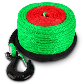 STEGODON 3/8" x 100ft Synthetic Winch Rope 23,809lbs Dyneema Winch Cable Line with Hook and Sleeve Protection Car Tow Recovery Cable for 4WD Off Road Vehicle Truck SUV Jeep(Green)