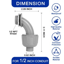 (20 Pack) Yariwiz 1/2 Plastic Liquid Tight Conduit 90 Degree Elbow