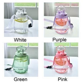 Big Belley Cute Water Bottle with Straw 45oz Outdoor Picnic Waterbottle Cute Large Capacity Transparent WaterWater Jug, Adjustable Shoulder Strap (Purple)