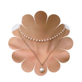 Andelaisi Layered Pearl Choker Necklace Gold Pearl Necklace Choker Vintage Station Pearl Chain Necklace Multilayer Pearl Pendant Necklace Jewelry for Women
