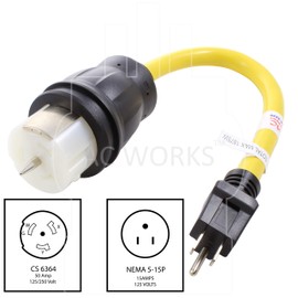 AC WORKS Generator to Transfer Switch 50Amp Inlet Box Adapter (15Amp Household Plug to CS6364 Flexible)