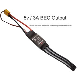 Flycolor 50A ESC 2-4S Electric Speed Controller 5v 3A BEC with XT60 & 3.5mm Bullet Plugs for RC Drone Airplane Brushless Motors