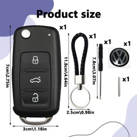 3-button repair kit car key, car key housing, replacement housing with blank compatible with Tiguan Beetle EOS Jetta Golf UP Polo T5 Caddy
