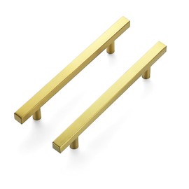 Ravinte 20 Pack 7.38 Inch Square Cabinet Pulls Brushed Brass Stainless Steel Kitchen Drawer Pulls Cabinet Handles 7-3/8”Length,5” Hole Center